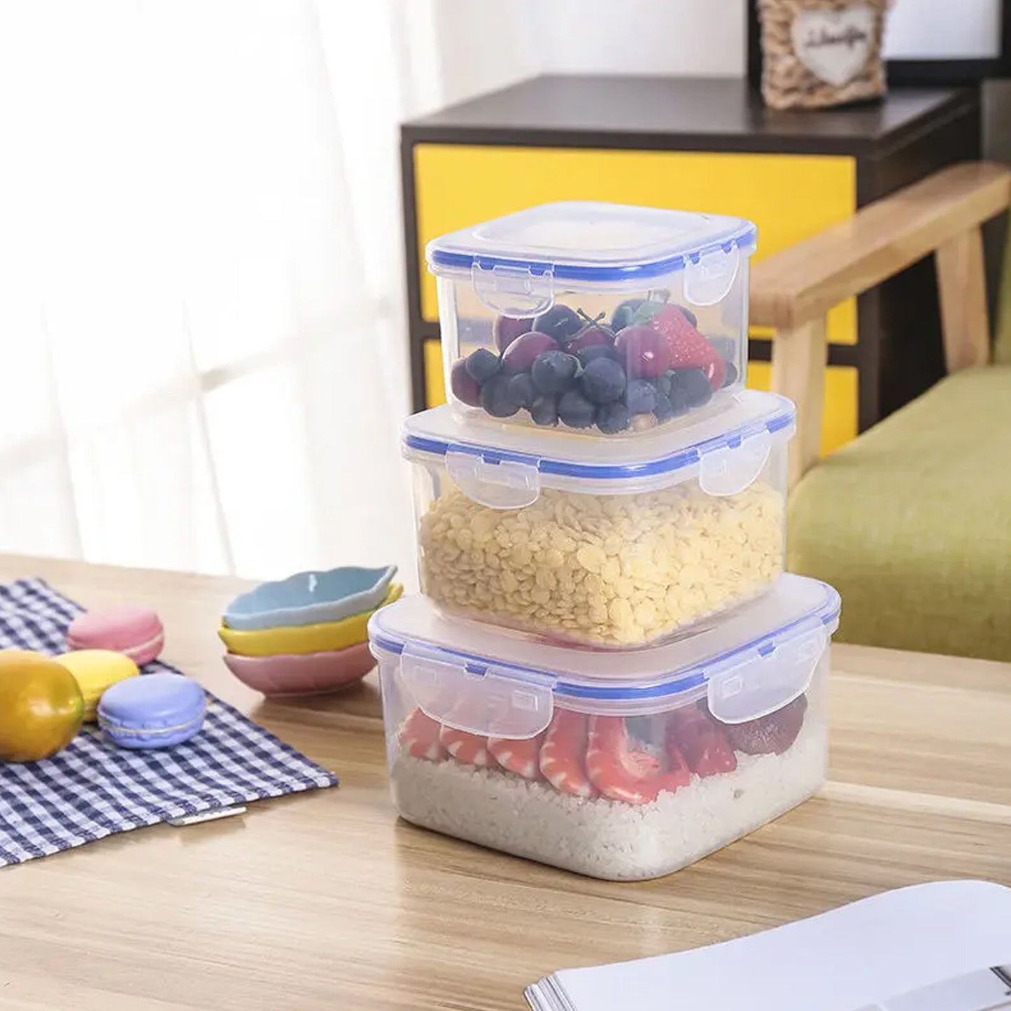 5496  Kitchen Storage Container Set With Food Grade Plastic And Air Seal Lock Lid For Storage Of Grocery Spices Dry Fruits Use For Home Office Restaurant Canteens (3 Piece Set)