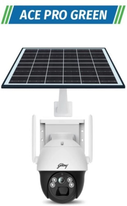 Godrej Ace Pro Green 4MP IP66 PTZ Solar Sim CCTV Camera with 4G Support, Human Detection, 2 Way Talk, Works with Alexa & Battery Backup of 36 hrs