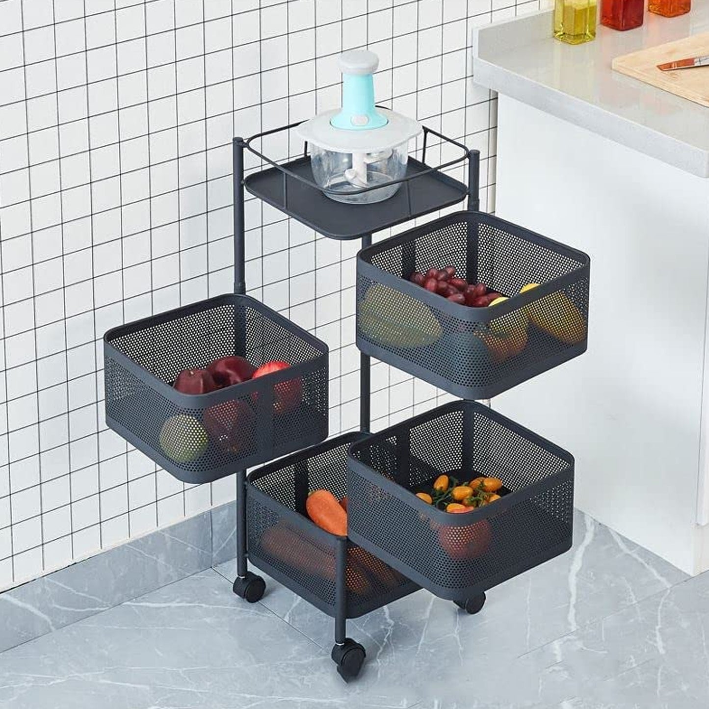 Metal High Qaulity Kitchen Trolley Kitchen Organizer Items And Kitchen Accessories Items For Kitchen Rack Square Design For Fruits  Vegetable Onion Storage Kitchen Trolley With Wheels (4 Layer  3 Layer)