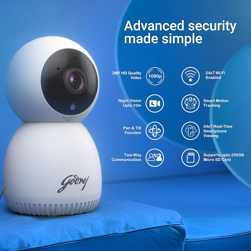 Godrej ACE PRO 3MP Wifi, 2 Way Audio, Smart Motion Tracking, Humanoid Detection, Alarm System Home Camera