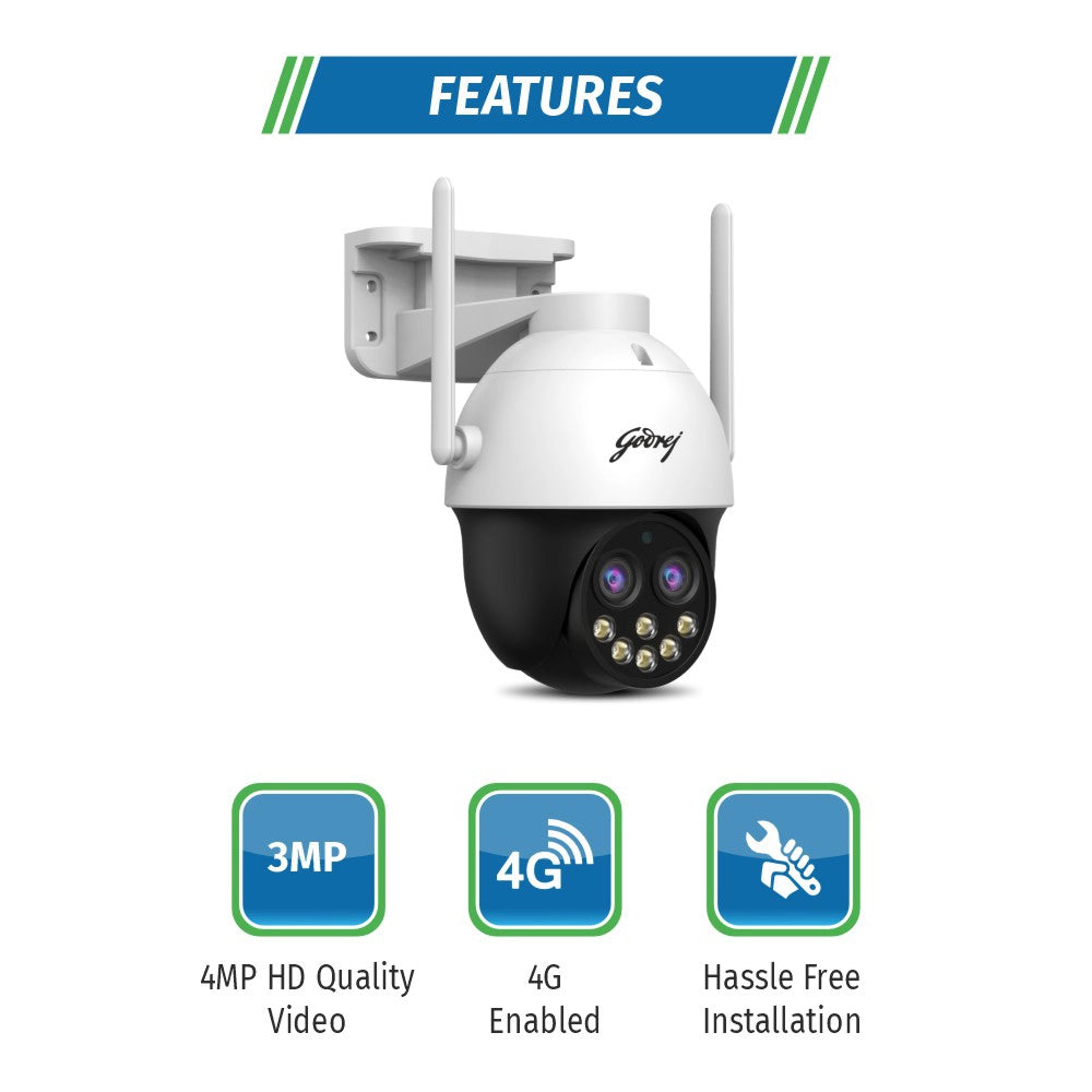 Godrej ACE PRO 3MP Wifi, 2 Way Audio, Smart Motion Tracking, Humanoid Detection, Alarm System Home Camera