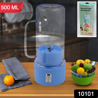 Portable Electric Juicer With Handle  Straw Usb Rechargeable 6 Stainless Steel Blades (500 Ml)