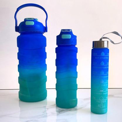 Plastic Water Bottle 3 Different Size Bottle (3 Pc Set  With Straw  Sticker)