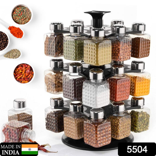 5504 All New Square 24 Bottle Design 360 Degree Revolving Spice Rack Container Condiment Pieces Set Square Small Container