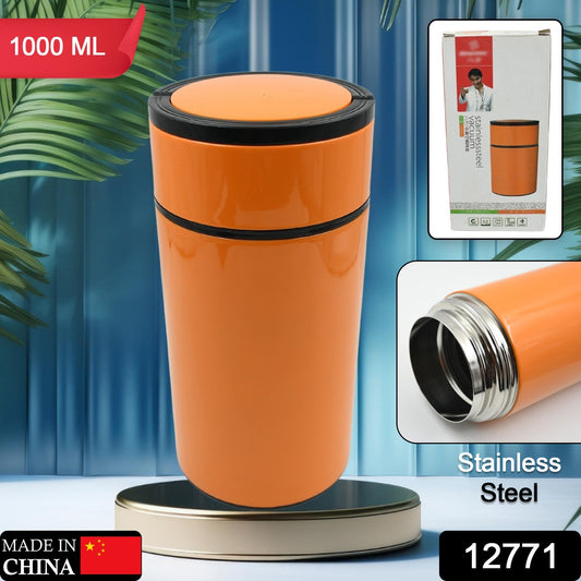 12771 Stainless Steel Water Bottle With Foldable Spoon  Handle Easy To Carry Leak Proof Rust Proof Hot  Cold Drinks Gym Sipper Bpa Free Food Grade Quality Steel Fridge Bottle For Office  Gym  School (1000 Ml)