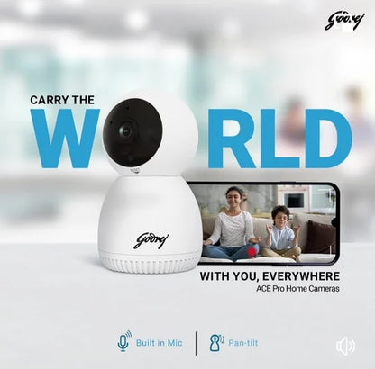 Godrej ACE PRO 3MP Wifi, 2 Way Audio, Smart Motion Tracking, Humanoid Detection, Alarm System Home Camera