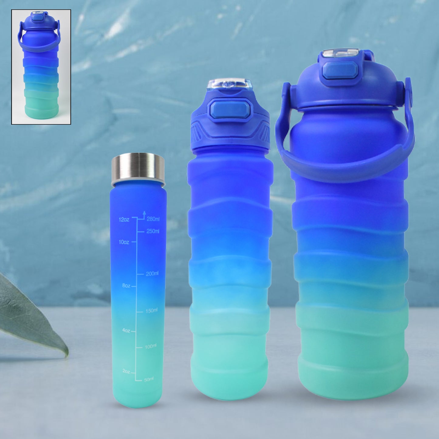 Plastic Water Bottle 3 Different Size Bottle (3 Pc Set  With Straw  Sticker)