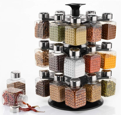 5504 All New Square 24 Bottle Design 360 Degree Revolving Spice Rack Container Condiment Pieces Set Square Small Container