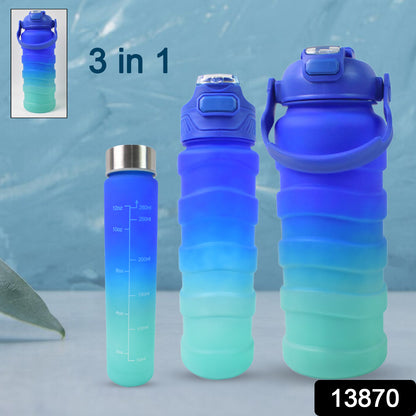 Plastic Water Bottle 3 Different Size Bottle (3 Pc Set  With Straw  Sticker)