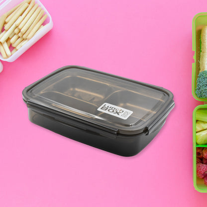 2979a Black Transparent 4 Compartment Lunch Box For Kids And Adults Stainless Steel Lunch Box With 4 Compartments For Office Travel School Home